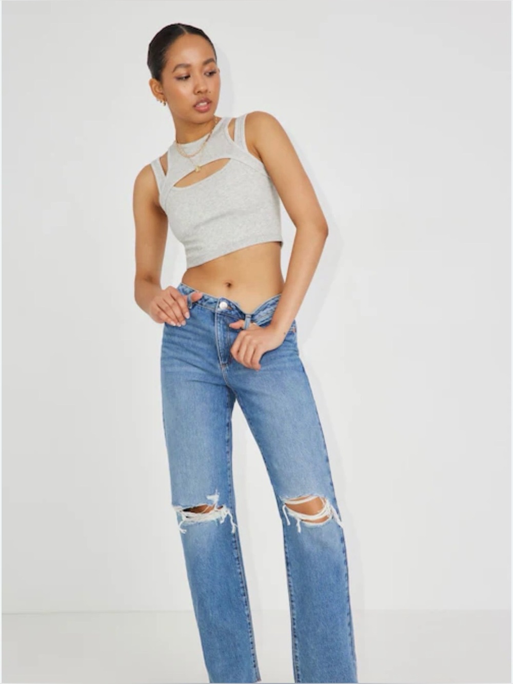 Garage Classic High-Rise Distressed Straight Jeans - Blue